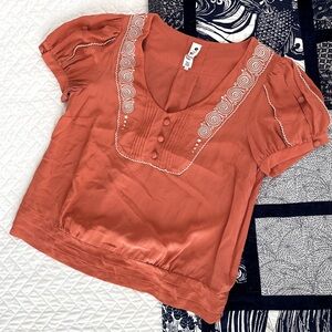 Anthropologie Floreat Coral Silk Blouse